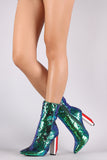 Sequin Pointy Toe Rectangle Light Bulb Heeled Boots