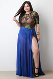 Tropical Floral Mesh Crew Neck Bodysuit