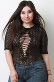 Lace-Up Mesh Short Sleeve Bodysuit