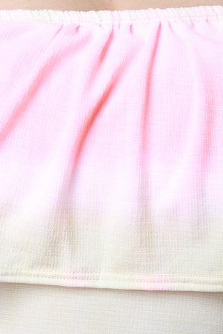 Tie Dye Ruffle Bardot Side Slit Maxi Dress