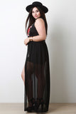 Sleeveless V-Neck Floral Applique Mesh Romper Maxi Dress