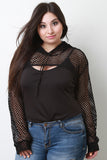 Front Cutout Fishnet Mesh Hooded Crop Top