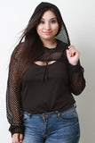 Front Cutout Fishnet Mesh Hooded Crop Top