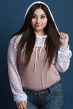 Front Cutout Fishnet Mesh Hooded Crop Top