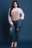 Front Cutout Fishnet Mesh Hooded Crop Top
