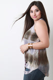 Distressed Tie Dye Jersey Knit Sleeveless Top