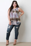 Distressed Tie Dye Jersey Knit Sleeveless Top