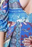 Mixed Prints Plunging Neck Open Front Bodysuit Maxi Dress