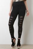 Mineral Wash Distressed Fishnet Insert High Rise Leggings