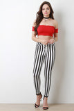 Horizontal Stripe Lace-Up Skinny Pants