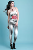 Open Side Grommet Lace-Up Stripe Skinny Pants