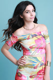 Tropical Floral Bardot Short Sleeve Crop Top
