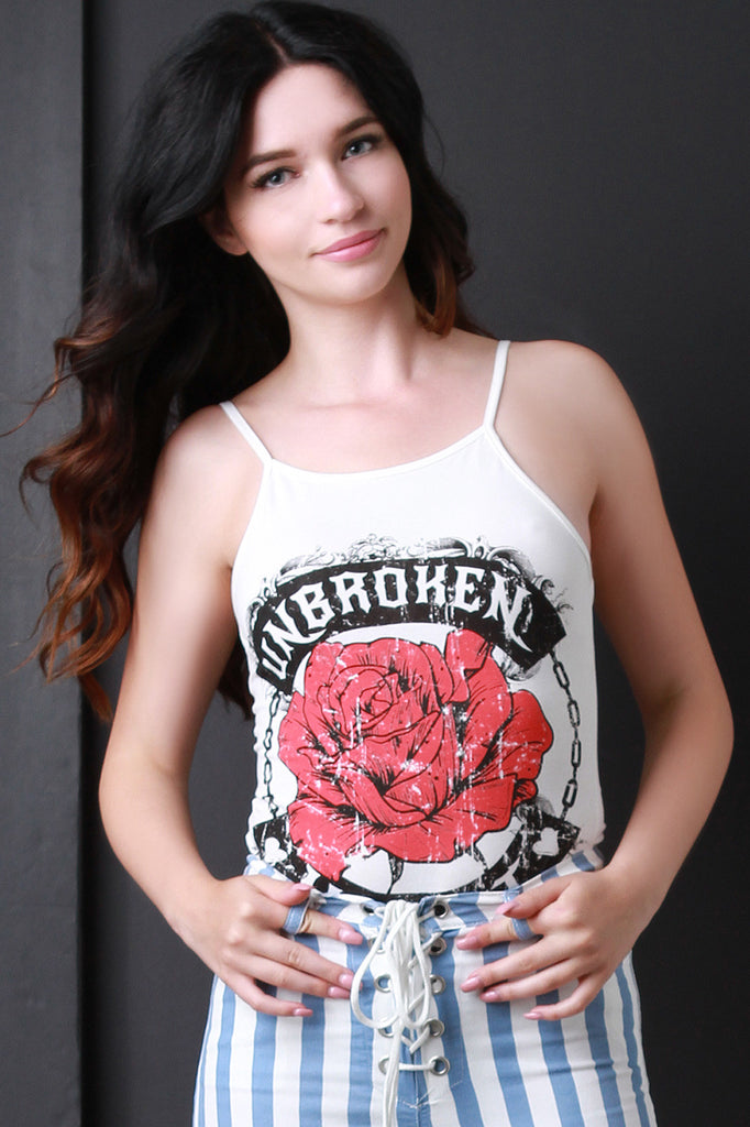 Unbroken Heart Graphic Print Spaghetti Strap Bodysuit
