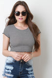 Stripe Ribbed Knit Ruffle Trim Crop Top
