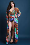 Exotic Feather Printed Lace-Up One Piece Swimsuit