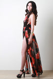 Floral Mesh Maxi M-Slit Bodysuit Dress