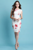 Floral Print Cap Sleeve Fitted Midi Dress