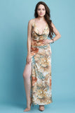 Floral Draped Halter Double Slit Maxi Dress