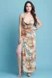 Floral Draped Halter Double Slit Maxi Dress