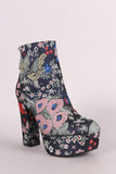 Qupid Floral Brocade Chunky Heeled Platform Booties