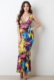Surplice Color Stroke Mermaid Maxi Dress