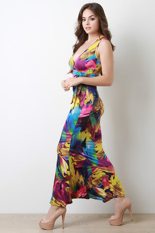 Surplice Color Stroke Mermaid Maxi Dress