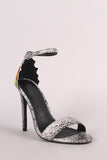 Snakeskin Ankle Strap Embroidery Stiletto Heel