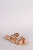 Metallic Double Band Chain Embellished Slip-On Flat Sandal