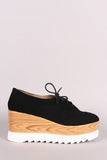 Perforated Nubuck Lug Sole Lace Up Oxford Platform Wedge