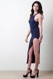 Ribbed Knit Leg Slit Bodycon Dress
