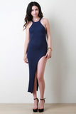 Ribbed Knit Leg Slit Bodycon Dress