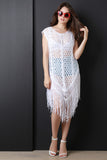 Loose Knit Fringe Hem Cover Up Midi Dress