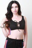 Striped Sides Lace Up Crop Top