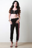 Striped Sides Lace Up Crop Top