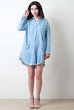 Distressed Denim Button Up Frayed Shirt Dress