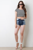 Distress Cheeky High Waisted Denim Shorts