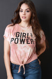 Girl Power Tie Dye Jersey Knit Knotted Crop Top