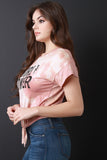 Girl Power Tie Dye Jersey Knit Knotted Crop Top