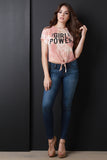 Girl Power Tie Dye Jersey Knit Knotted Crop Top