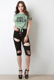 Girl Power Tie Dye Jersey Knit Knotted Crop Top