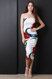Floral Print Tube Midi Dress