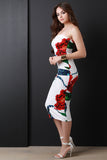 Floral Print Tube Midi Dress