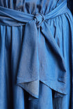 Chambray Off The Shoulder Waist Tie High Low Dress